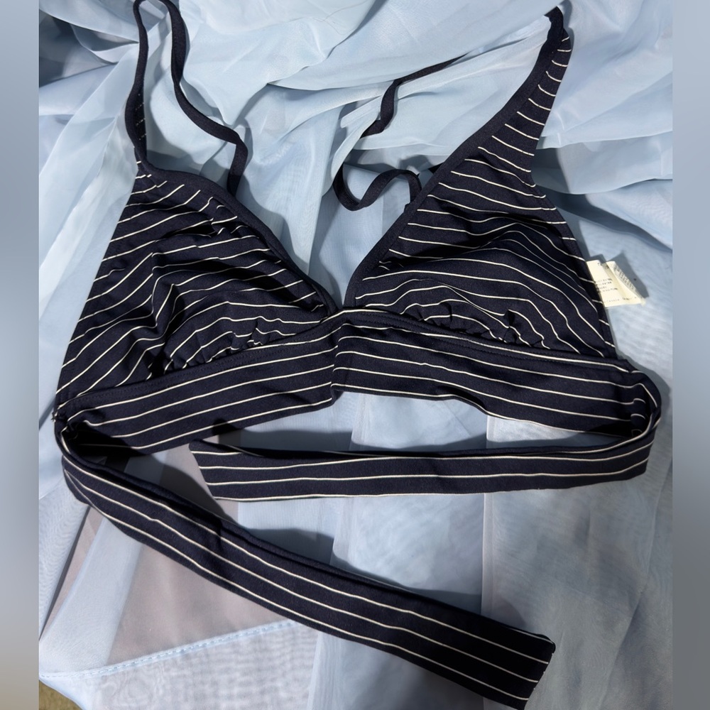 Baltex Navy Stripe Triangle Bikini Top Size 12 Tie Back Nautical